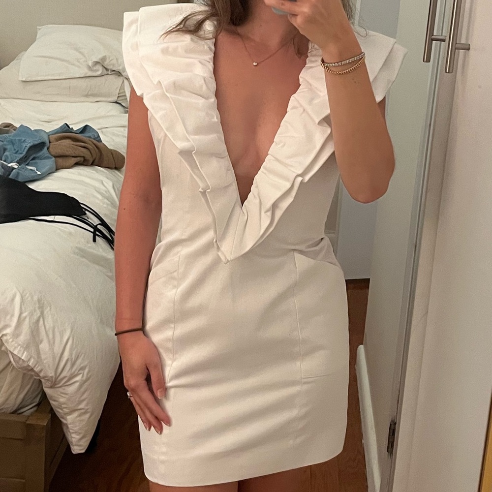 Fleur du Mal White Ruffle Mini Dress